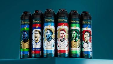 Deretan rangkaian deodoran spray Rexona 72 jam. Rexona adalah sponsor deodoran resmi Piala Dunia FIFA 2026.