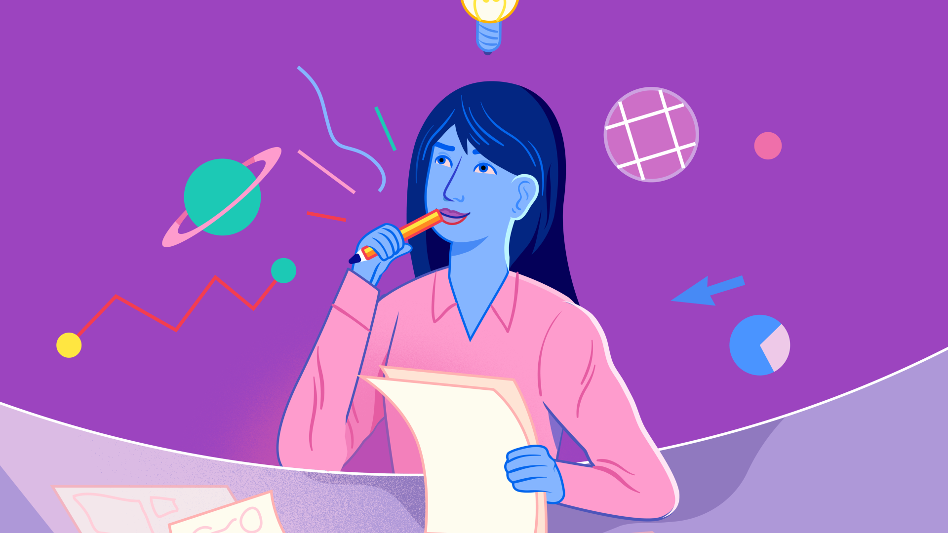 An illustration of a lady thinking