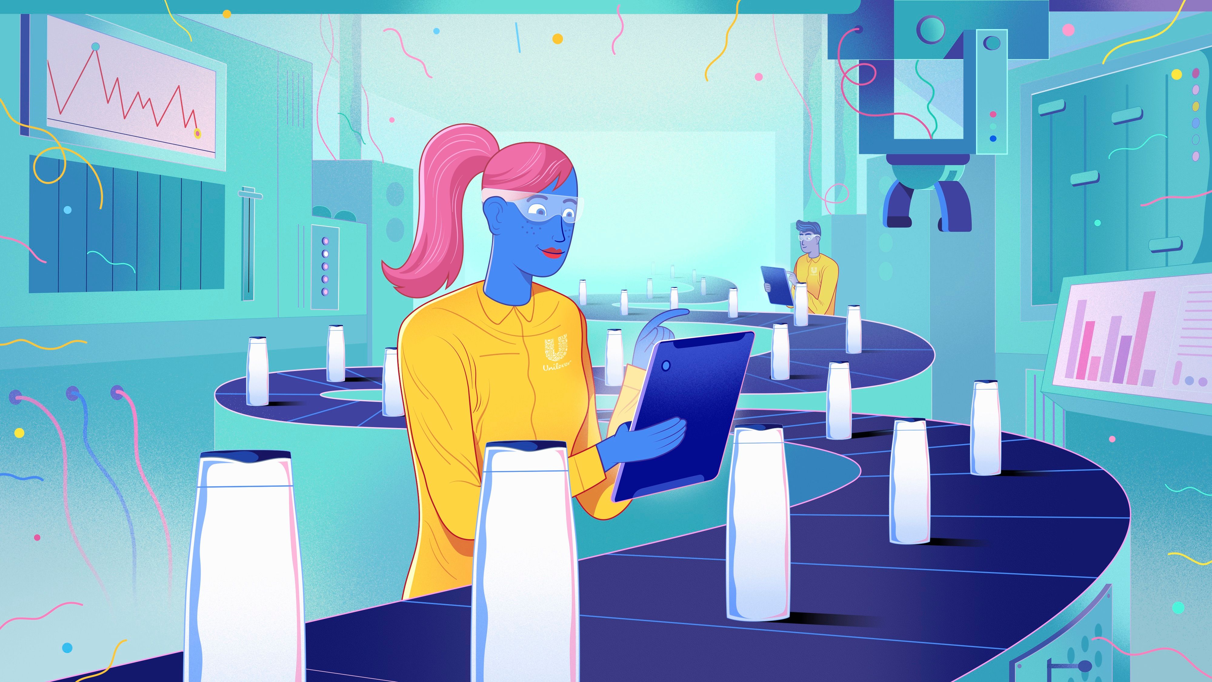 Woman checking products on production line