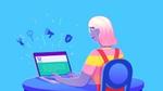 Seorang wanita bekerja pada laptop