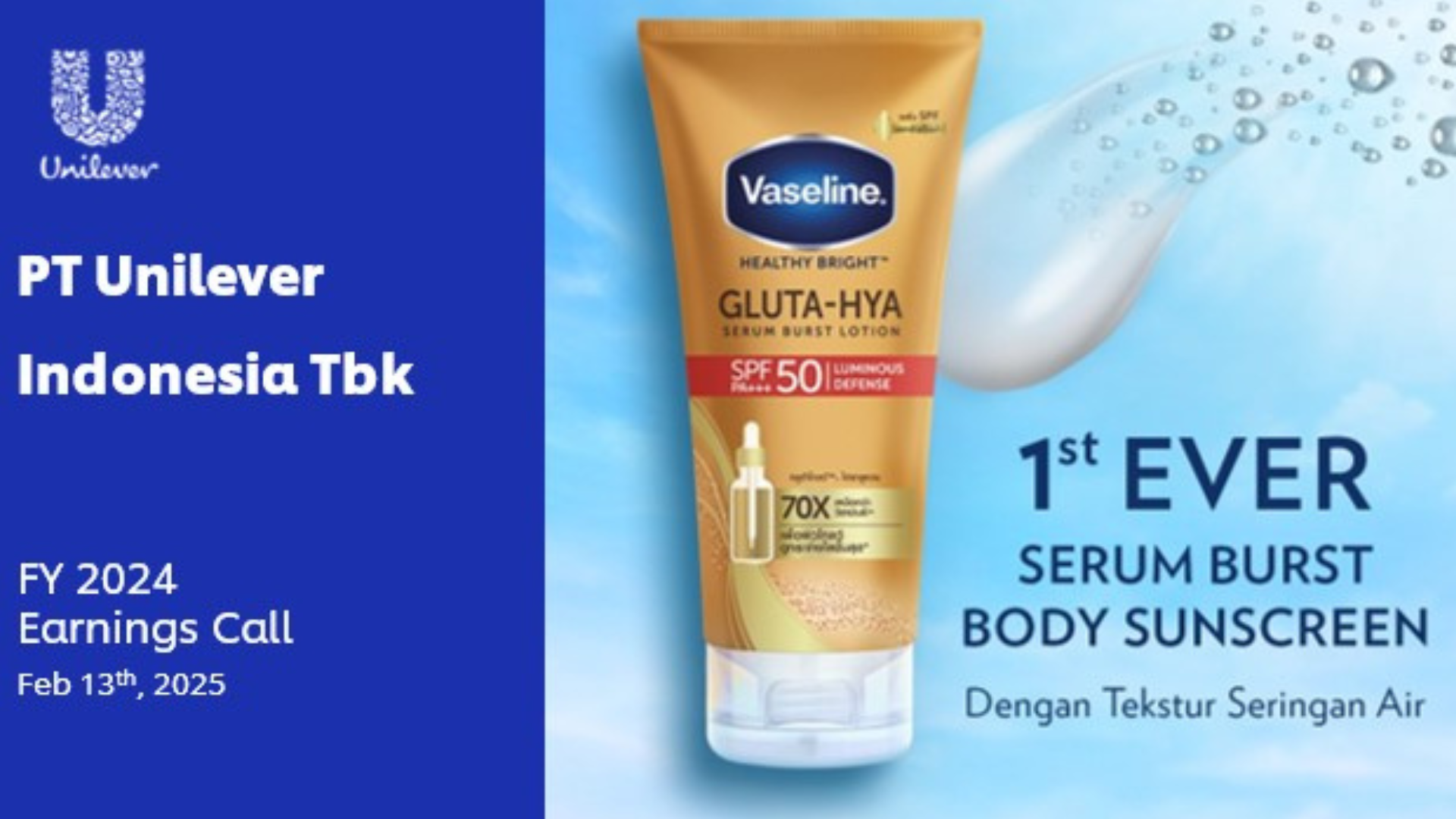 Vaseline Gluta-Hya, the first sunscreen burst serum, ultra light